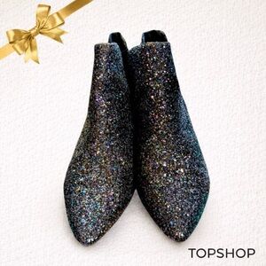 TopShop Black Glitter Ankle Boots Women's Size 6